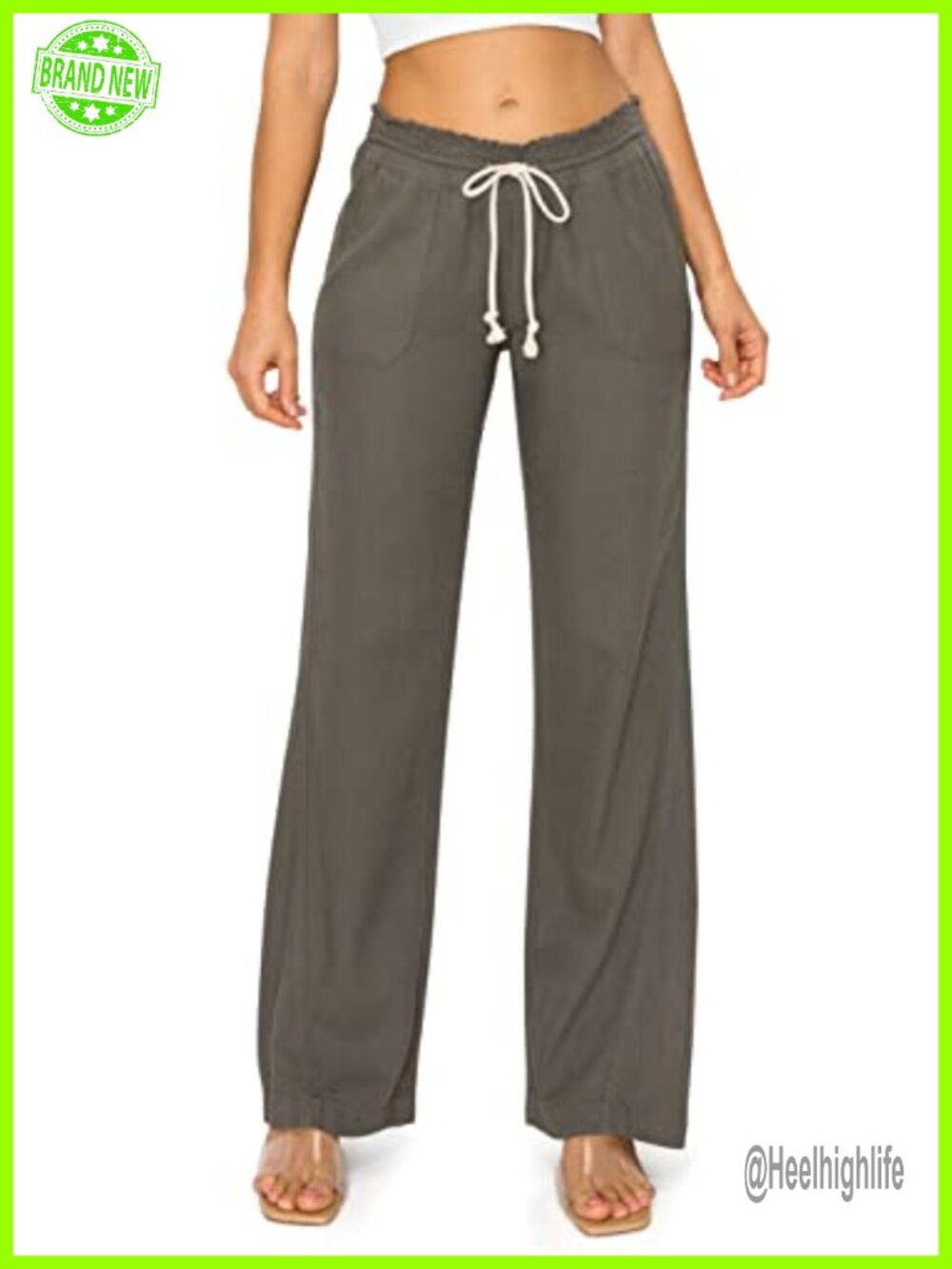 Cali1850 Linen Palazzo Pants Drawstring Smocked Waist Beach Lounge Trousers